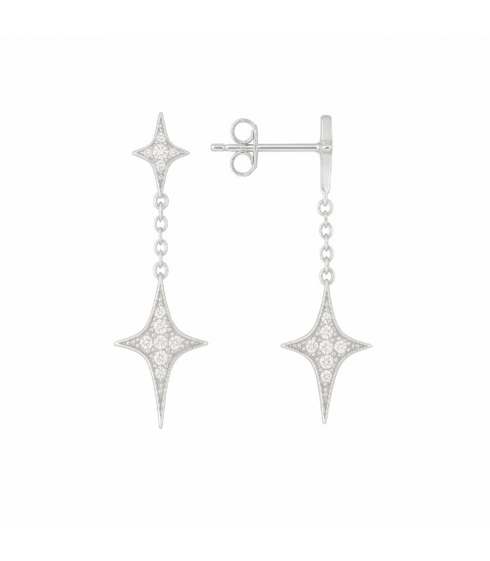 Pendiente Plata Estrellas Circonita Rodiado 37mm Precio Par