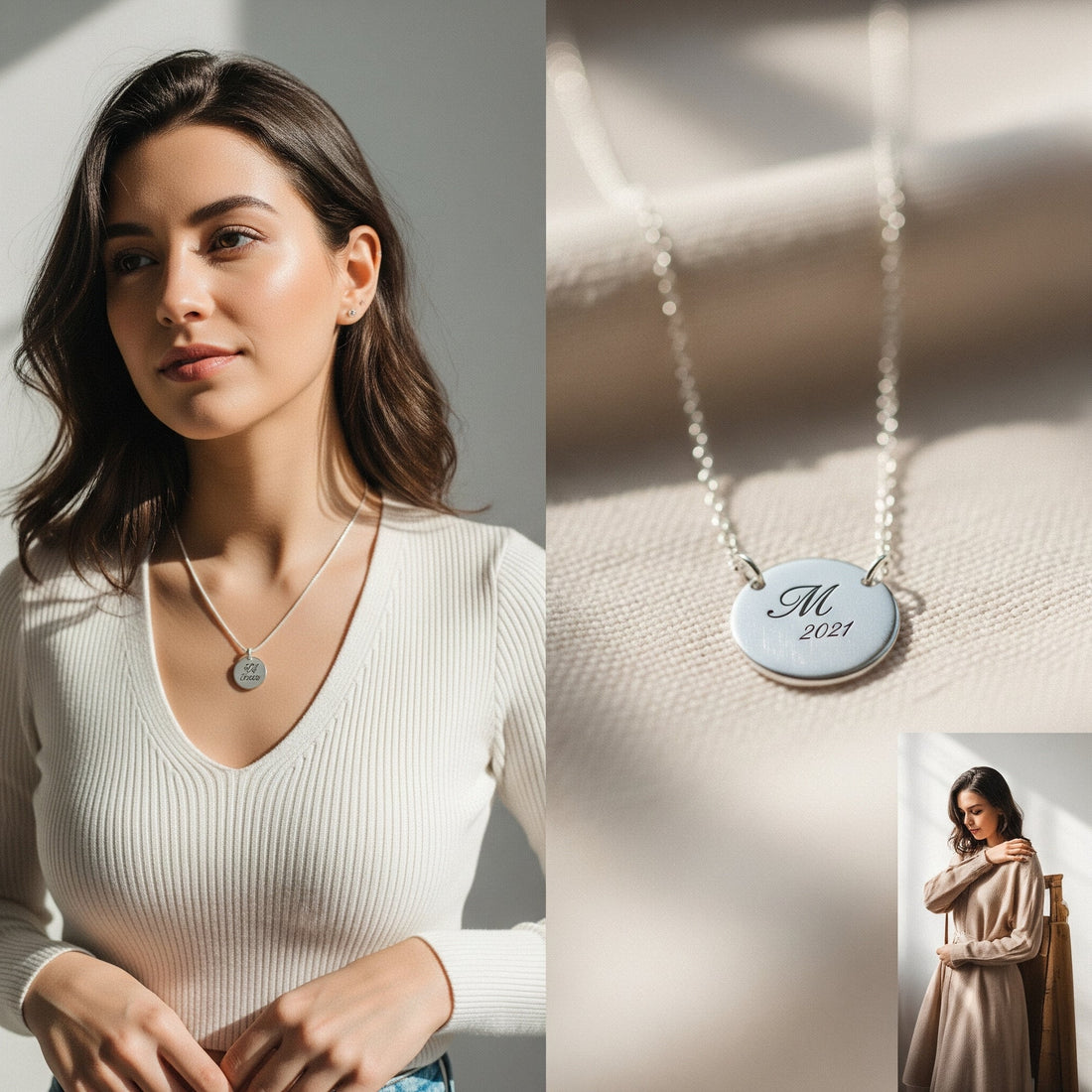 Collar de plata personalizado con iniciales grabado a mano, regalo eterno