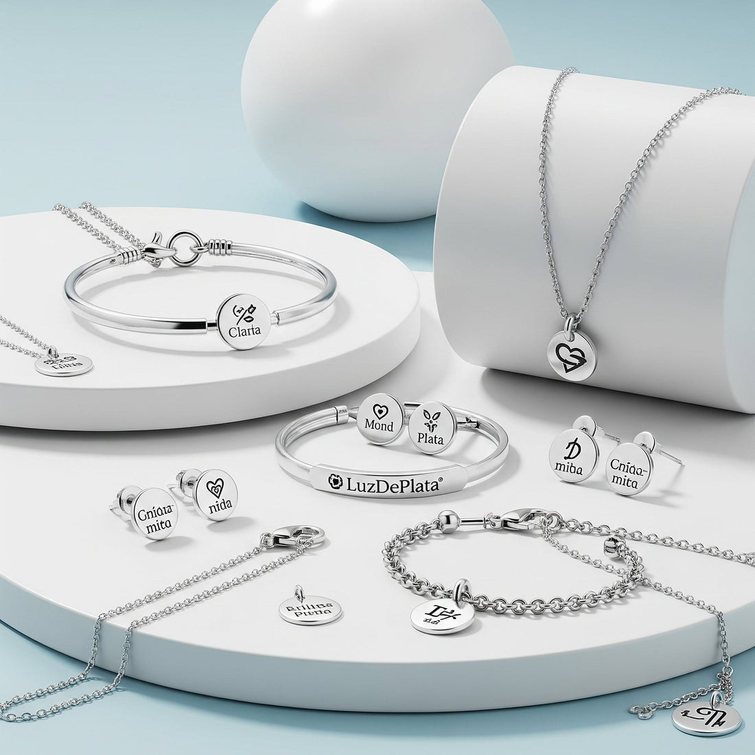 Joyas de plata personalizables LuzDePlata: collares, pulseras y pendientes grabados a medida. Ventajas de elegir plata personalizable.