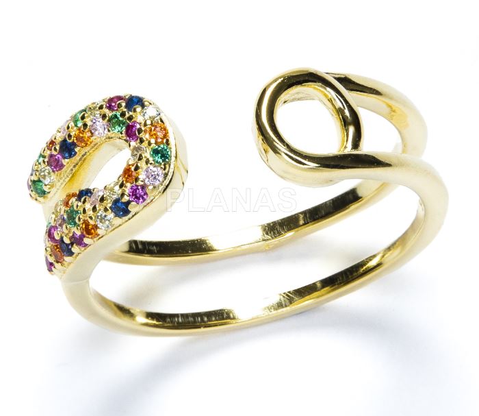 ANILLO ABIERTO EN PLATA DE LEY Y CIRCONITAS CHAPADO EN ORO CON 1 MICRA