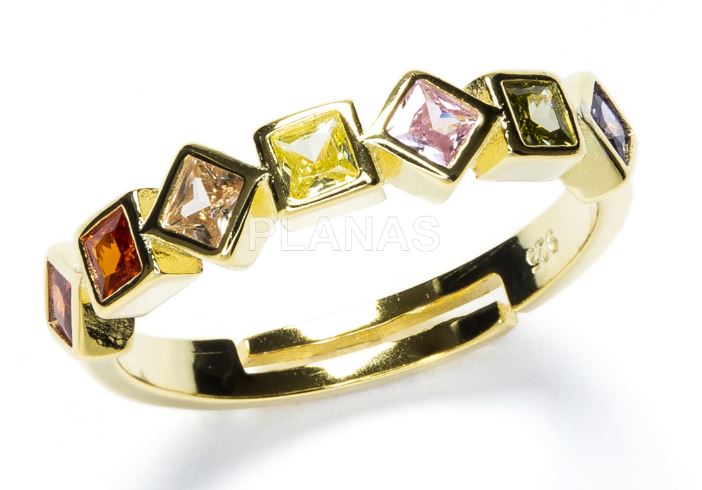 ANILLO ABIERTO EN PLATA DE LEY Y CIRCONITAS CHAPADO EN ORO CON 1 MICRA