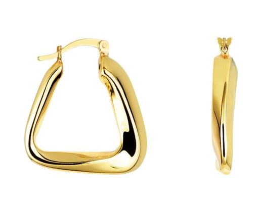 PENDIENTE PLATA 925 ARO TRIANGULAR IRREGULAR BRILLO ORO