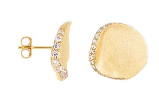 PENDIENTE PLATA 925 FORMA IRREGULAR 11X11MM CON ZIRCONITAS ZIRCONITA BLANCA MATE ORO