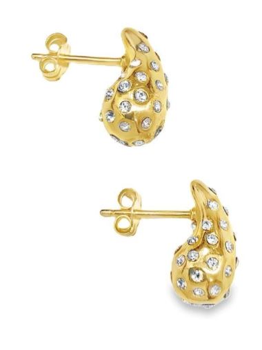 PENDIENTE PLATA 925 GOTA 12 MM DE A ZIRCONITA BLANCA BRILLO ORO