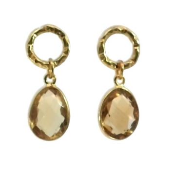 PENDIENTE PLATA 925 PIEDRAS SEMIPRECIOSAS 13X10MM CON ANILLA PICADA 10MM PIEDRA NAT CITRINO BRILLO ORO