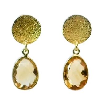 PENDIENTE PLATA 925 PLACA 10MM CON PIEDRA 12X10MM PIEDRA NAT CITRINO MARTEL ORO
