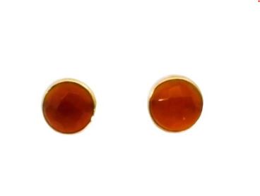 PENDIENTE PLATA 925 SEMICIRCULO FACETADO PIEDRA NAT CORNALINA BRILLO ORO