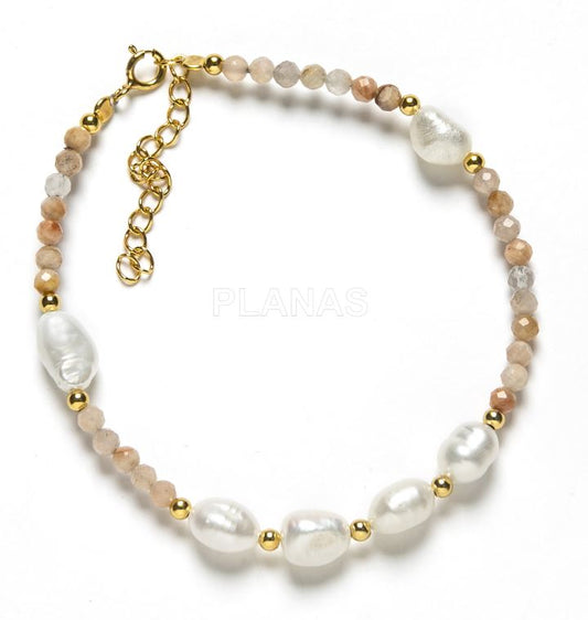 PULSERA EN PLATA DE LEY Y BAÑO ORO CON MINERALES Y PERLAS CULTIVADAS