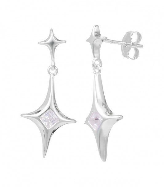 Pendiente Plata Estrellas Circonita 27mm Precio Par