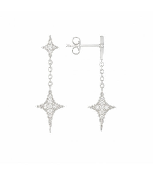 Pendiente Plata Estrellas Circonita Rodiado 37mm Precio Par